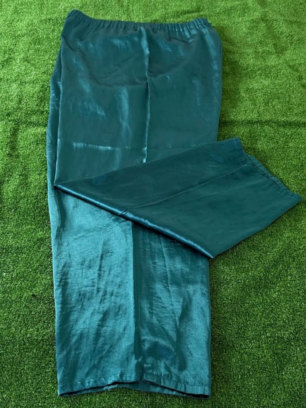 Unbranded Solid Dark Green Satin Wide Leg Pajama Pants Elastic Waist Size L